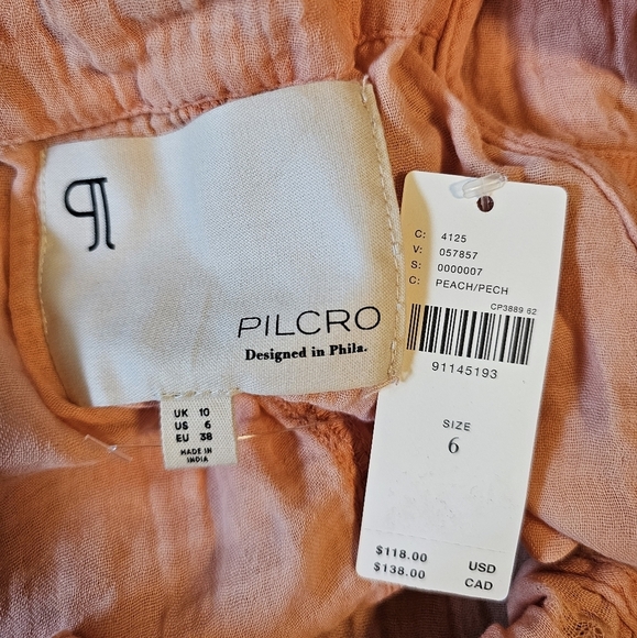 Pilcro Anthropologie Women's Gauze Micro Playsuit Overalls in Light Orange Peach - Picture 16 of 16